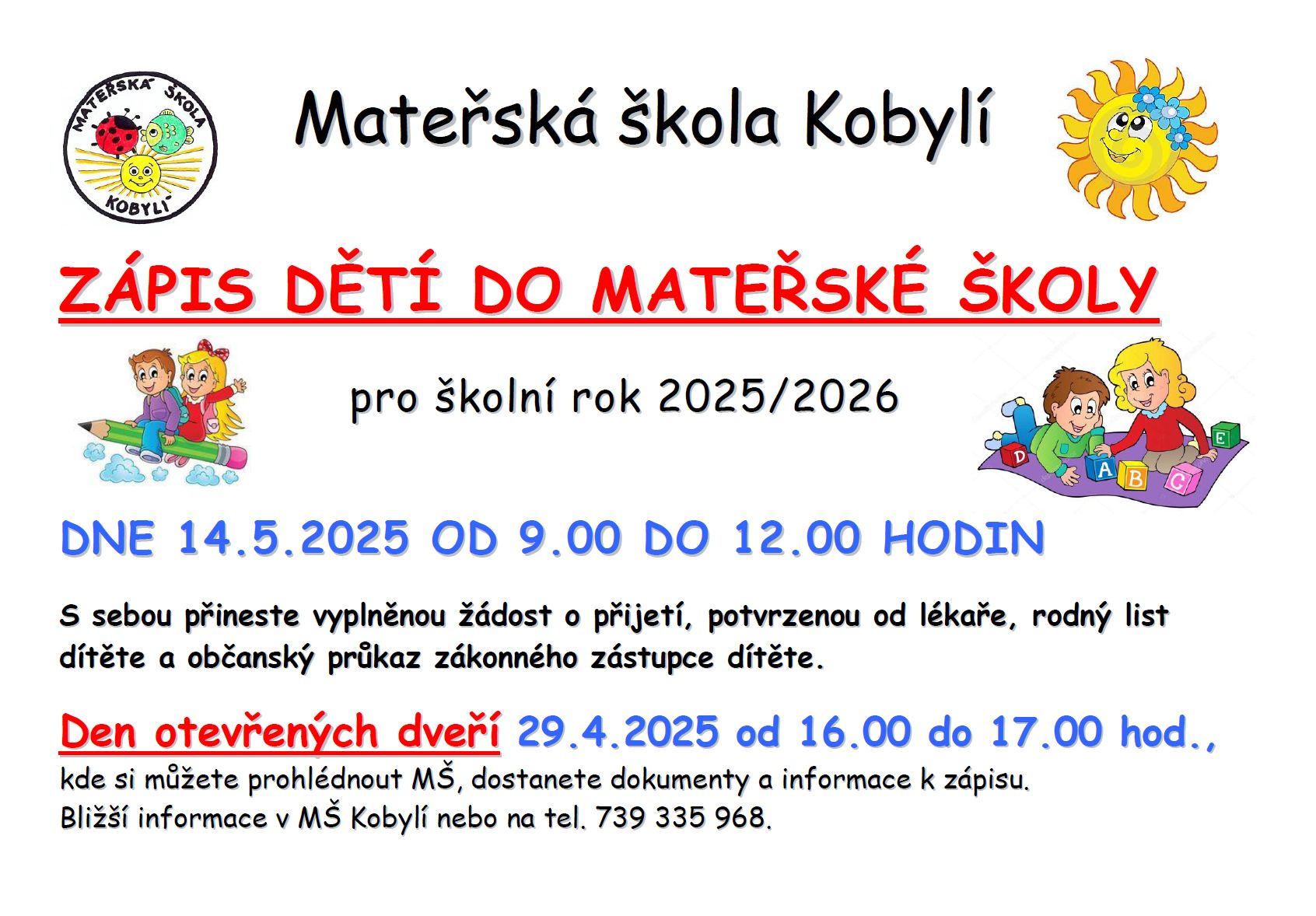 Zápis do MŠ Kobylí 2025 2026